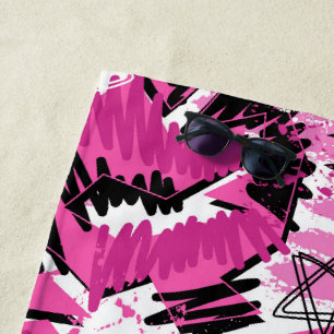 Hot Pink Chaos - Bright Pink Tropical Beach Towel