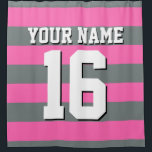 Hot Pink Charcoal Sports Jersey Preppy Stripe Shower Curtain<br><div class="desc">Preppy Striped Team Jersey / Sports Jersey / Football Jersey / Rugby Jersey with Custom Name Customise this with your own name or team name and a number. You can change the size, colour and placement of the text if you need to make changes, change the colour of or remove...</div>