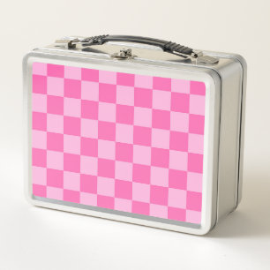 Hot Pink Checkerboard Metal Lunch Box
