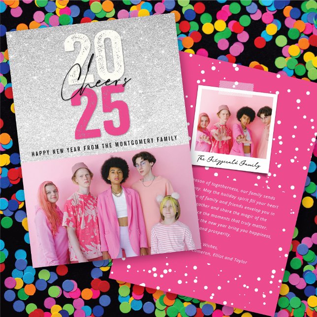 Hot Pink Cheers 2025 Glitter Chic New Year Photo Holiday Card (Hot Pink Cheers 2025 Glitter Chic New Year Photo Holiday Card @ fat_fa_tin)