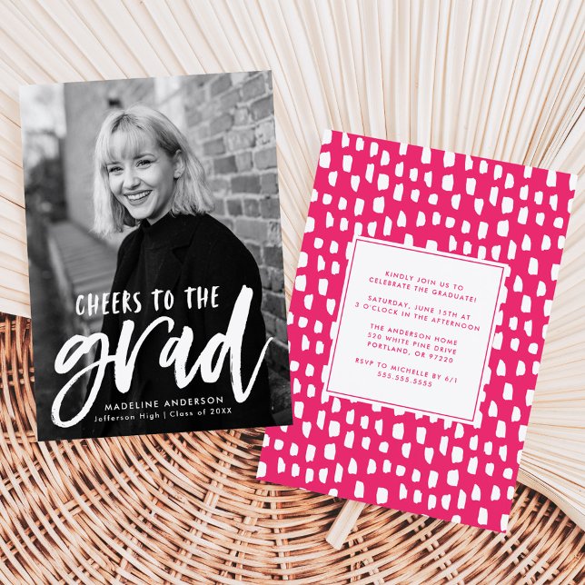 Hot Pink Cheers to the Grad Photo Graduation Invitation (Creator Uploaded)
