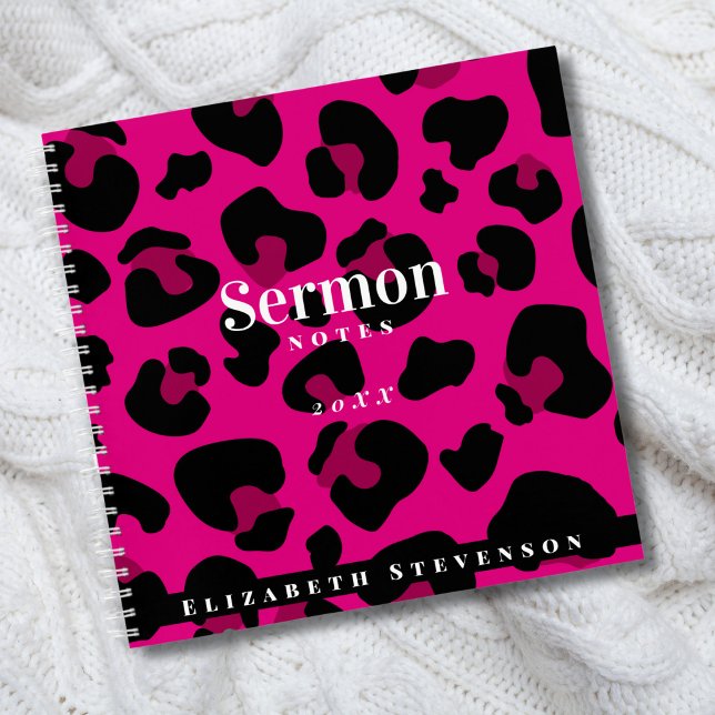 Hot Pink Cheetah Print Sermon Notes Add Year Name Notebook (Creator Uploaded)
