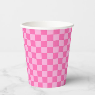 Hot Pink Chequerboard Paper Cups