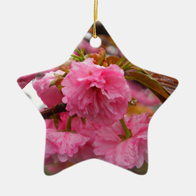 Hot Pink Cherry Blossom Flowers Ceramic Tree Decoration (Front)
