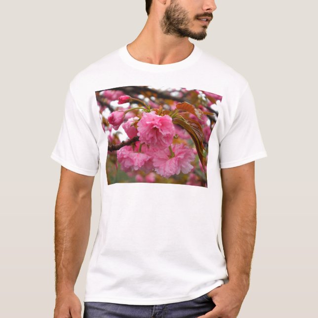 Hot Pink Cherry Blossom Flowers T-Shirt (Front)