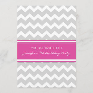 Hot Pink Chevron 18th Birthday Party Invitations