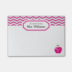 Hot Pink Chevron Apple Monogrammed Teacher Note