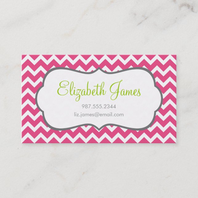 Hot Pink Chevron Business Card (Front)