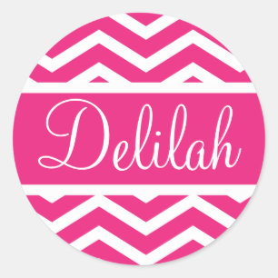 Hot Pink Chevron Custom Name Classic Round Sticker