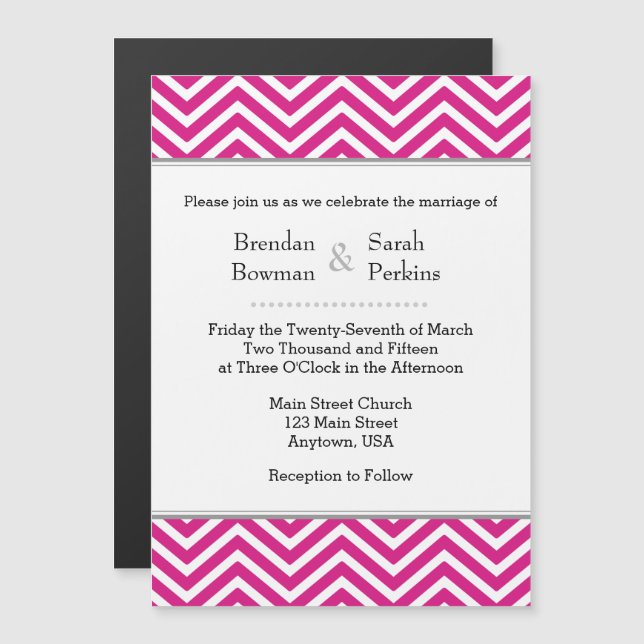 Hot Pink Chevron Magnetic Wedding Invitation (Front/Back)