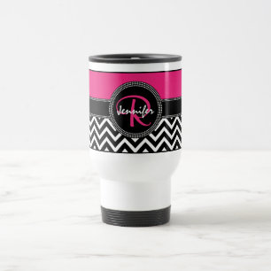 Hot Pink Chevron Monogram Jennifer R Chic Travel Mug