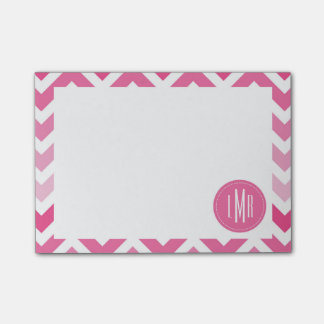 Hot Pink Chevron Ombre ZigZag Monogrammed Post-it Notes
