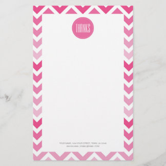 Hot Pink Chevron Ombre ZigZag Thank You Thanks Stationery