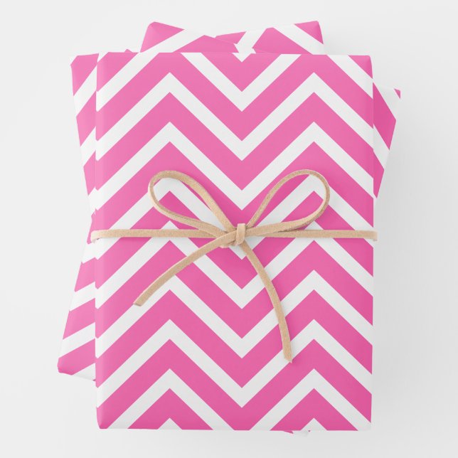 Hot Pink Chevron Pattern Wrapping Paper Sheets (In situ)