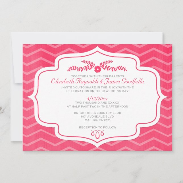 Hot Pink Chevron Wedding Invitations (Front)