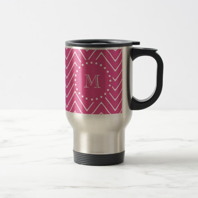 Hot Pink Chevron | Your Monogram Travel Mug (Right)