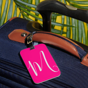 hot pink- chic monogram luggage tag