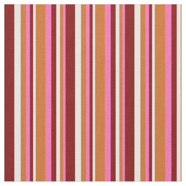 Hot Pink, Chocolate, Mint Cream & Maroon Lines Fabric (Close Up)