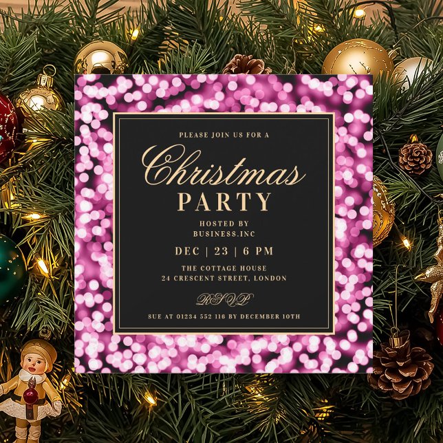 Hot Pink Christmas Glam Lights Holiday Party Invitation (Hot Pink Christmas Glam Lights Holiday Party Invitation)