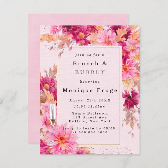 Hot Pink Chrysanthemum Brunch & Bubbly Invitations (Front/Back)