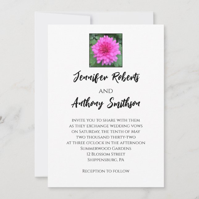 Hot Pink Chrysanthemum Floral Wedding Invitation (Front)