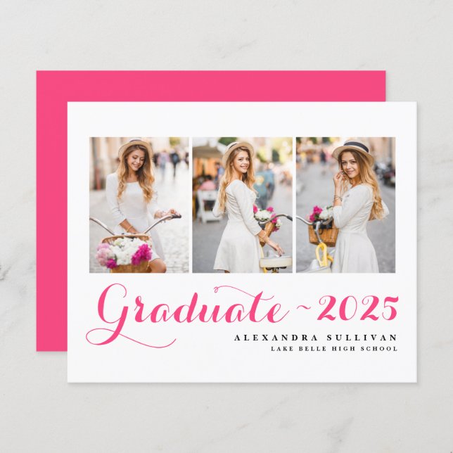 Hot Pink Class of 2025 Photo Collage Graduation (Front/Back)