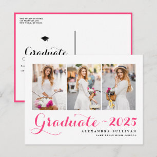 Hot Pink Class of 2026 Photo Collage Graduation   Announcement Postcard