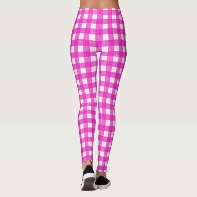 Hot Pink Classic Gingham Checked Pattern Leggings (Back)