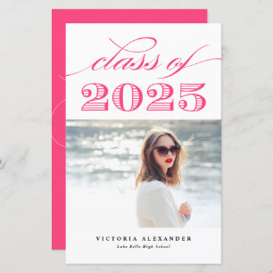 Hot Pink Classic Script Graduation Invitation