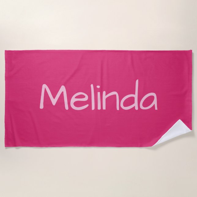 Hot Pink Colour Custom Name beach towel (Front)