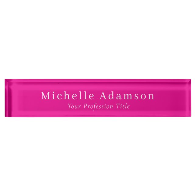 Hot Pink Colour Professional Plain Modern Nameplate (Front)