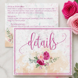 Hot Pink Colour Splash Wedding Details Enclosure Card