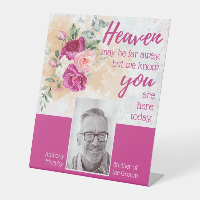 Hot Pink Colour Splash Wedding Memorial Chair Pedestal Sign (Front)