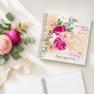 Hot Pink Colour Splash Wedding Photo Guest Book