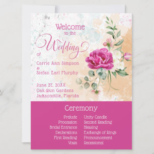 Hot Pink Colour Splash Wedding Program Invitation