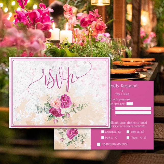 Hot Pink Colour Splash Wedding RSVP Card (Creator Uploaded)