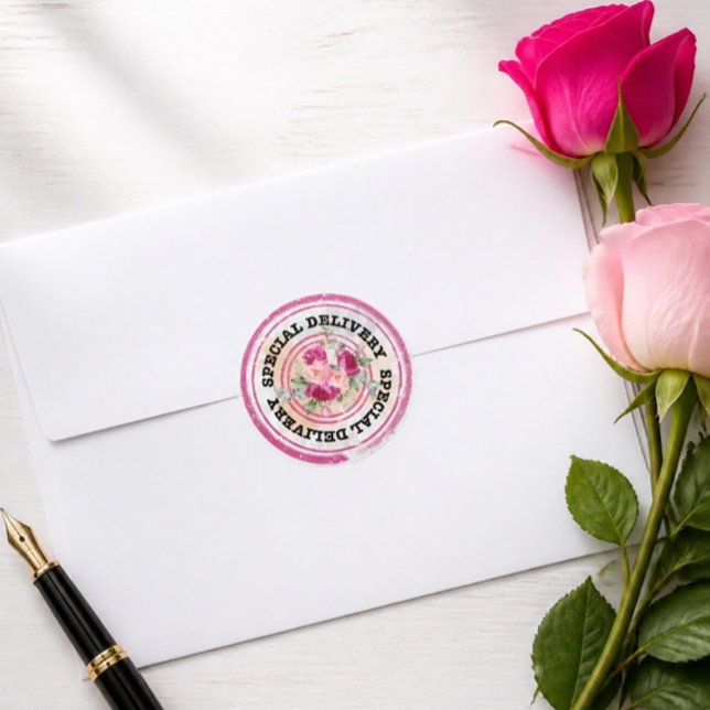 Hot Pink Colour Splash Wedding Special Delivery Classic Round Sticker (Creator Uploaded)