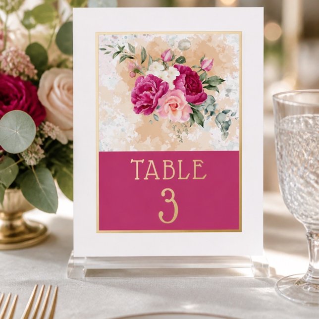Hot Pink Colour Splash Wedding Table Number Print (Creator Uploaded)