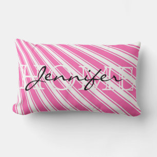 Hot pink Colour Stripe Pattern Home Monogram Lumbar Cushion