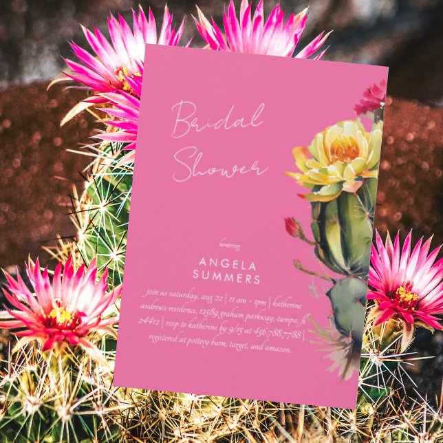 Hot Pink Colourful Cactus Bridal Shower Invitation (Creator Uploaded)
