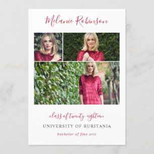 Hot Pink Confetti 3 Photos Graduation Announcement