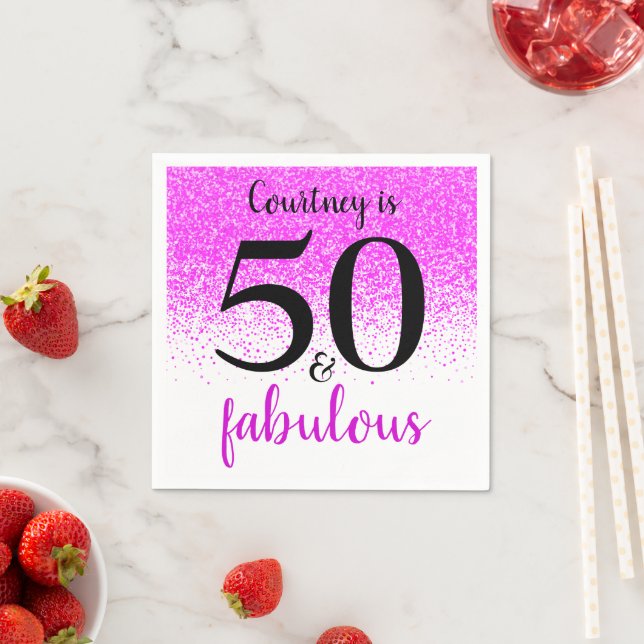 Hot Pink Confetti 50 and Fabulous Custom Script Napkin (Insitu)