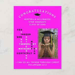 Hot Pink Congrats Women in STEM Grad Announcement Postcard