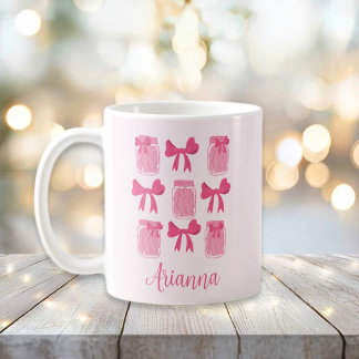 Hot Pink Coquette Pickle Jar and Bow Personalised Coffee Mug