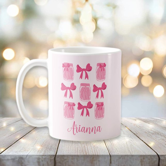 Hot Pink Coquette Pickle Jar and Bow Personalised Coffee Mug (Hot Pink Coquette Pickle Jars and Bows Personalized Mug)