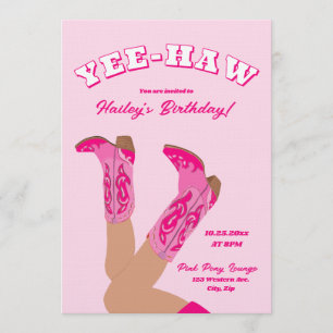 Hot Pink Cowgirl Boots Birthday Invitation