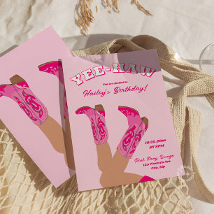 Hot Pink Cowgirl Boots Birthday Invitation