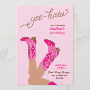 Hot Pink Cowgirl Boots Birthday Invitation