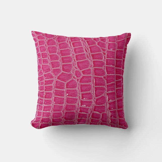 Hot Pink Croc Crocodile Skin Couch Throw Pillow (Front)