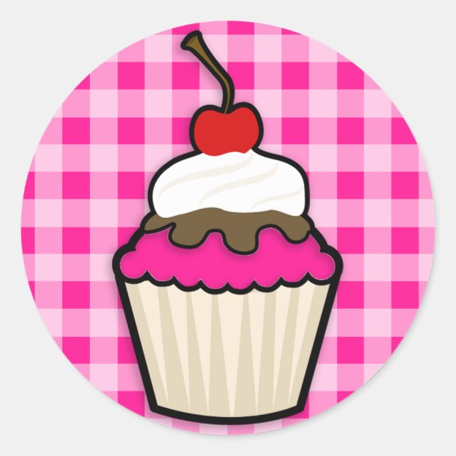 Hot Pink Cupcake Classic Round Sticker (Front)